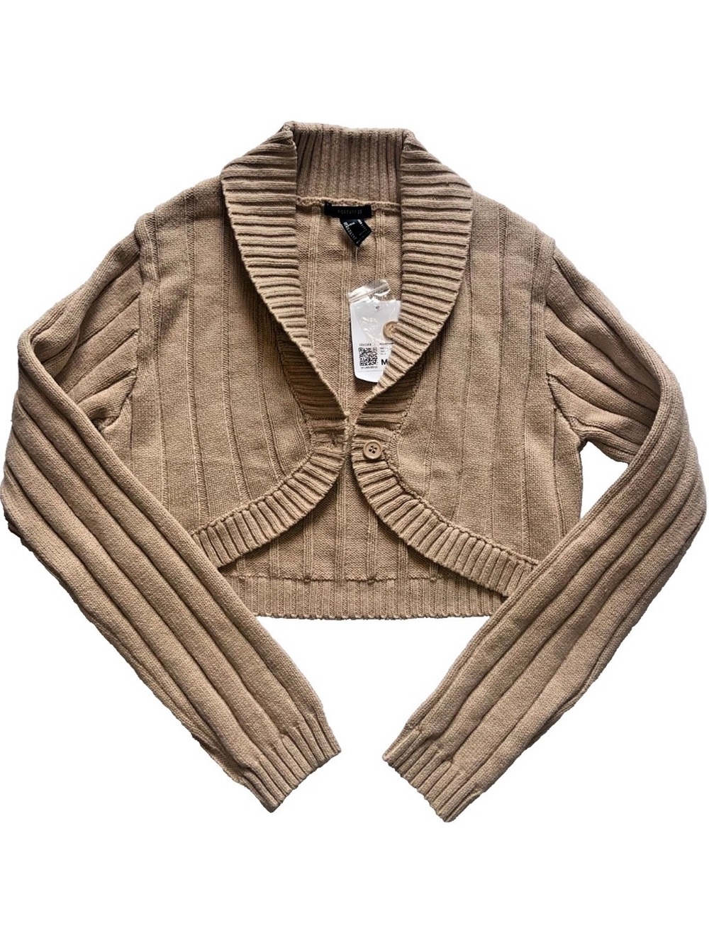 NWT Vintage Y2K Cardigan Sweater M Tan Beige Cropped Bolero Shrug Knit